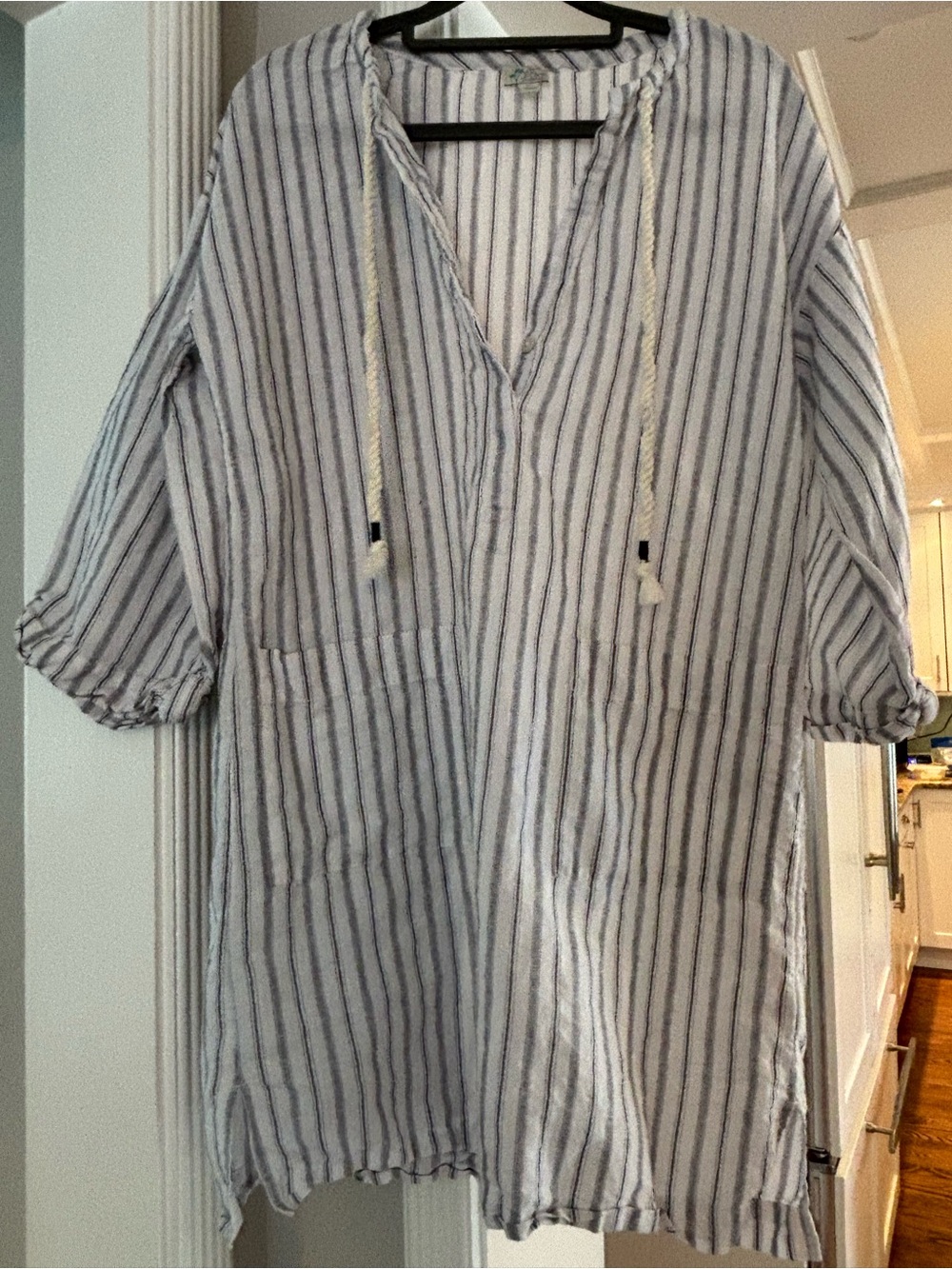 J. Crew White Shirt Dress with Blue Pinstripes Casual Button-Down Tunic